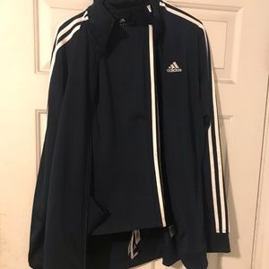 Blue Adidas track suit. Sz large. Non jogger pants